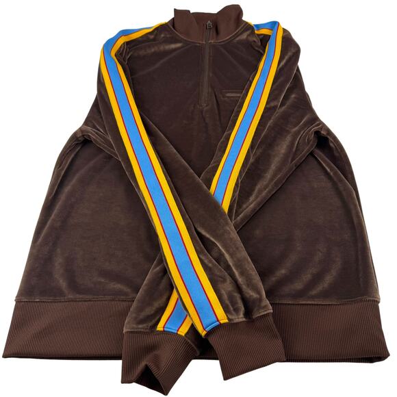 Men’s Y2K Vintage Old Navy Brown Velour 1/4 Zip Track Jacket Size M Arm Stripe - Picture 3 of 5